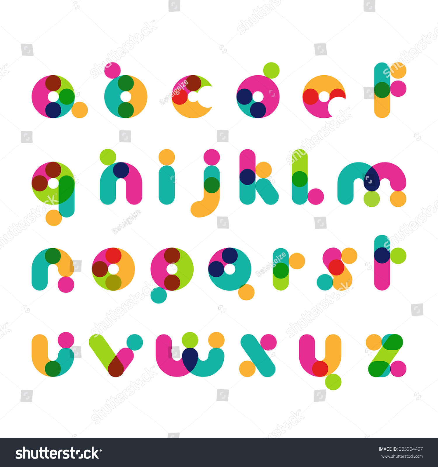 Colorful Round Modern Font Symbols. Latin Decorative Alphabet. Vector ...