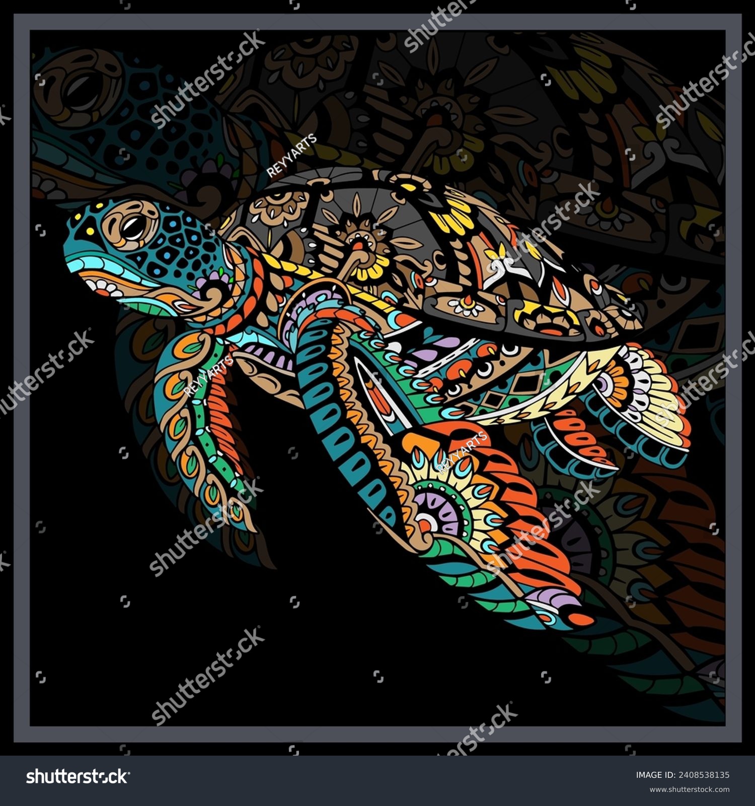 SVG of Colorful Sea turtle mandala arts. svg