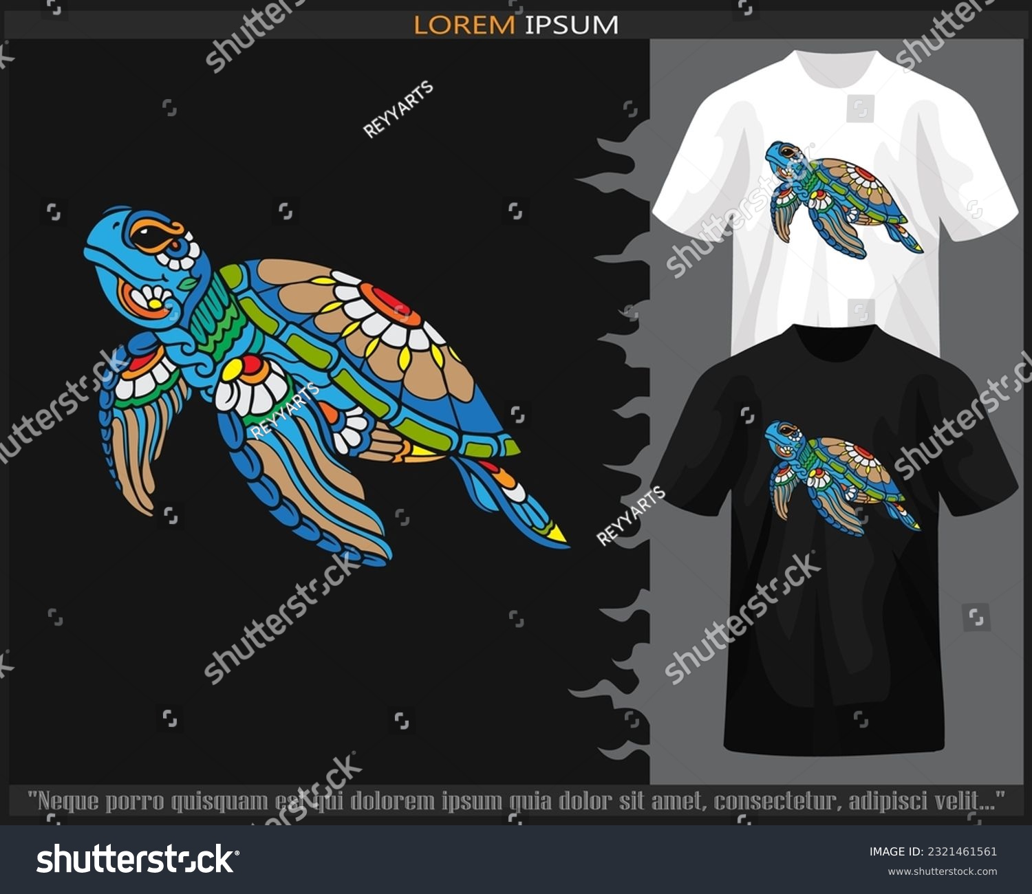 SVG of Colorful sea turtle mandala arts isolated on black and white t shirt. svg