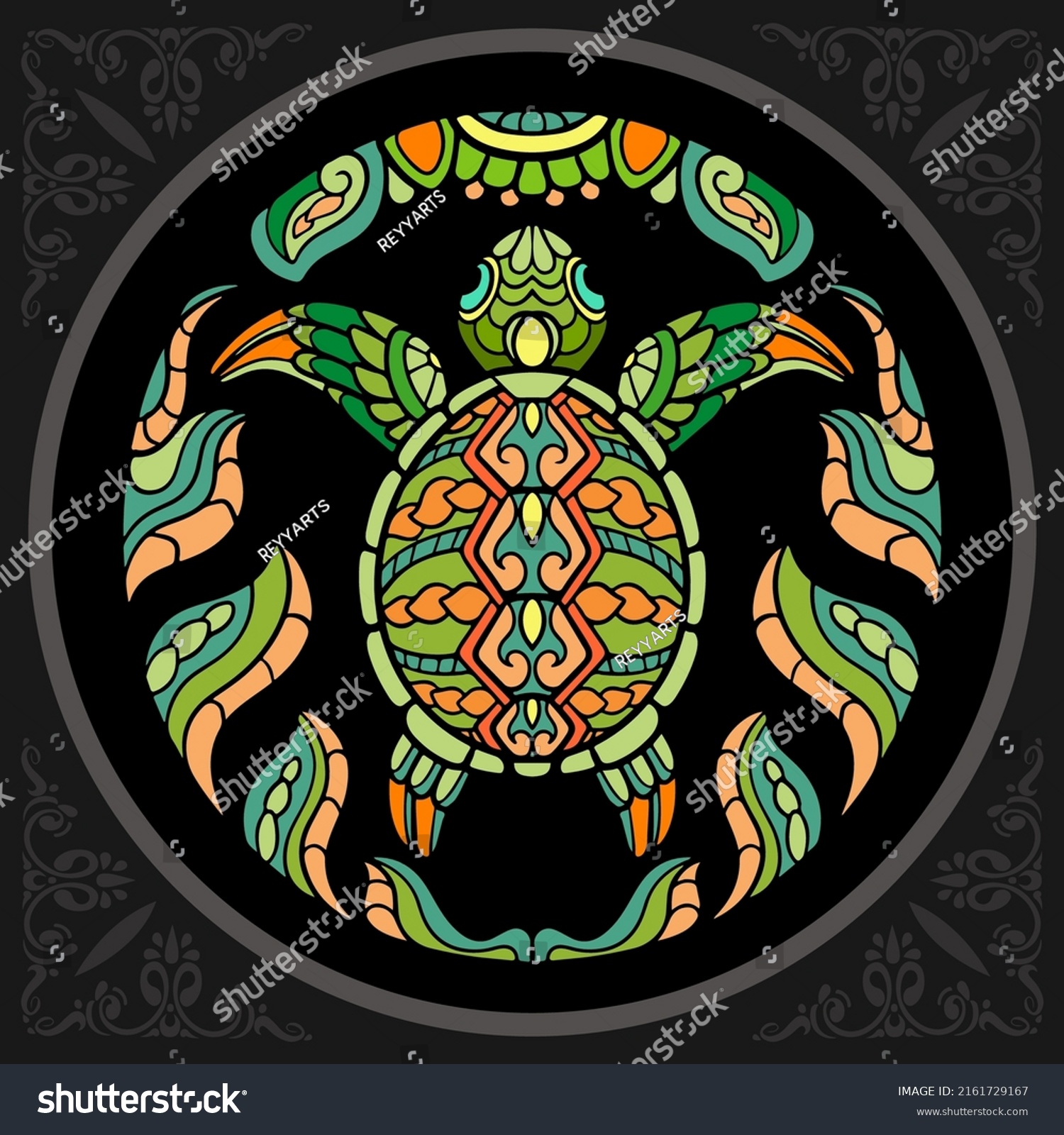 SVG of Colorful sea turtle zentangle arts. isolated on black background. svg