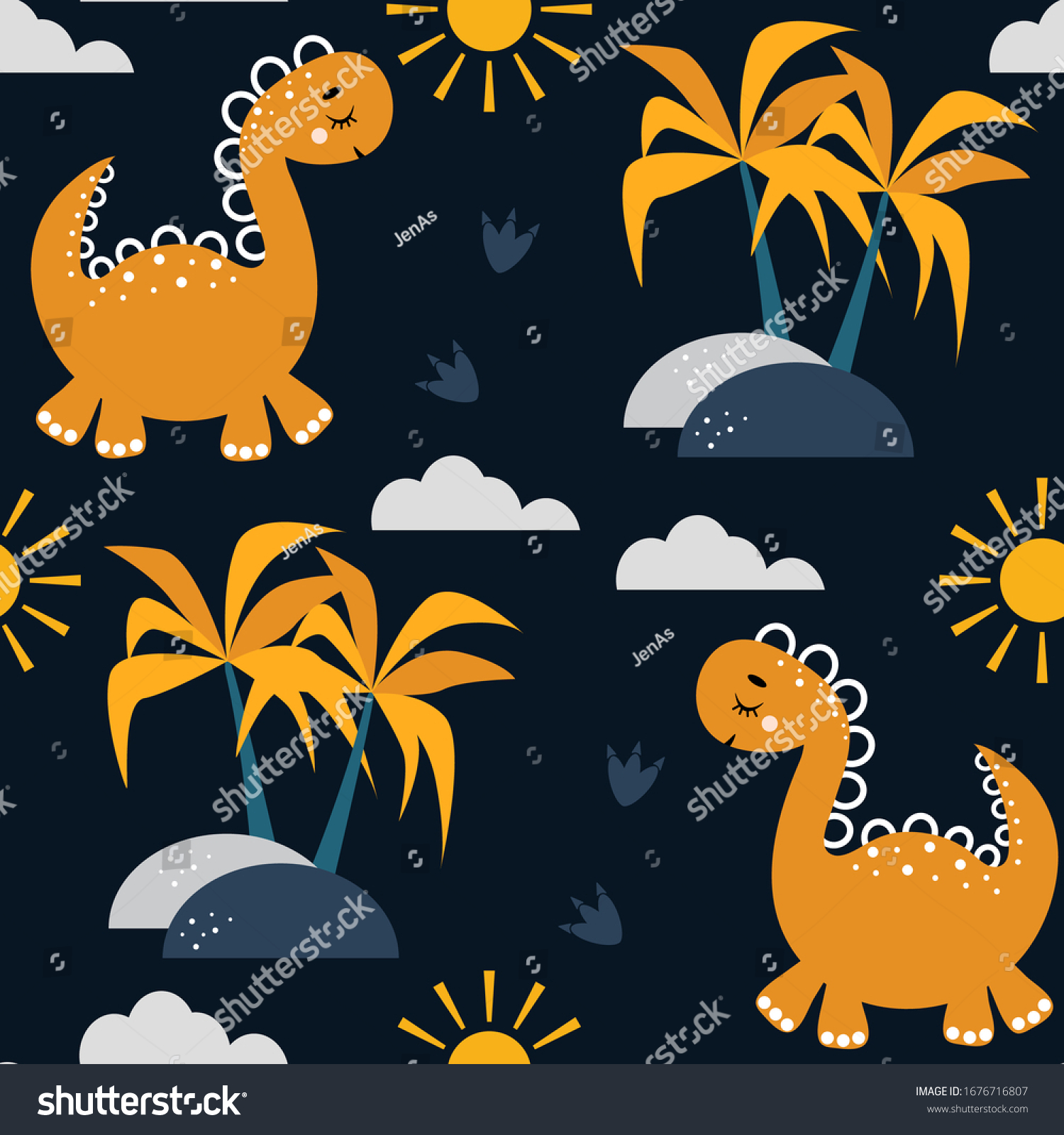 Colorful Seamless Pattern Cute Yellow Dinosaurs Stock Vector Royalty Free 1676716807 Orange dinosaur on yellow background. shutterstock