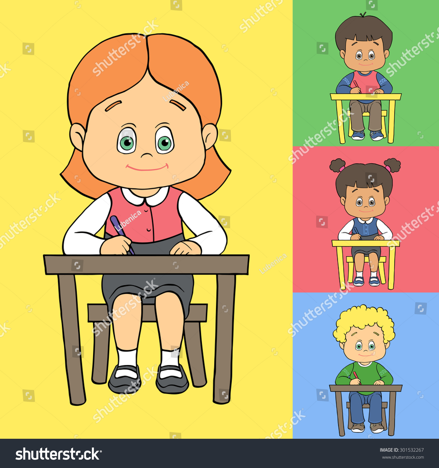 Colorful Set Cartoon Cute Boys Girls Stock Vector Royalty Free