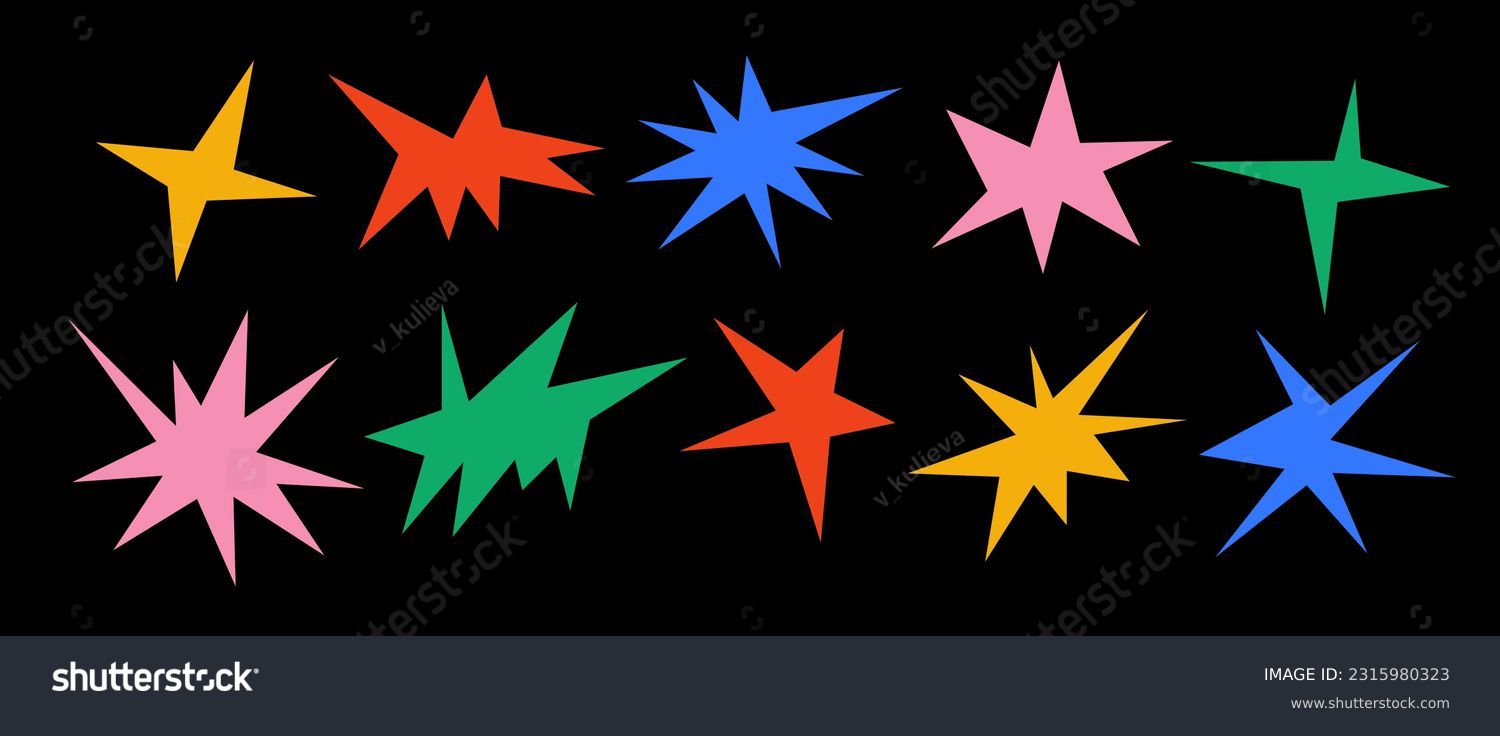 SVG of Colorful sharp shapes collection. Bright irregular sparks and twinkles set. Abstract edgy sparkles and stars element pack. Asymmetry angular forms bundle for banner, collage, poster, sticker. Vector  svg