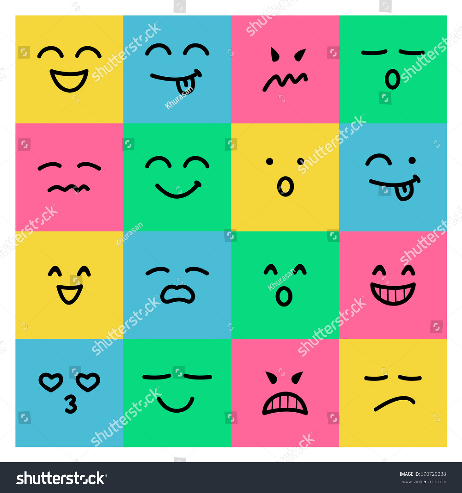 Colorful Smile Cute Emoticon Emoji Set Stock Vector (Royalty Free ...