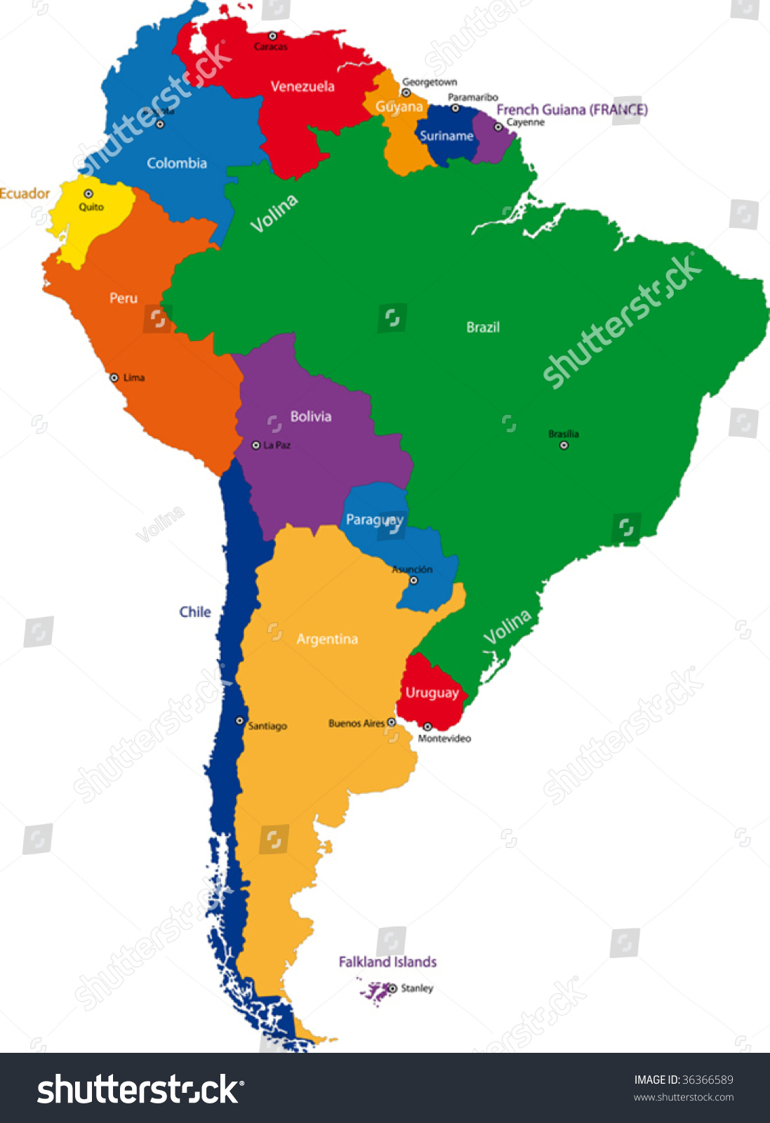 Colorful South America Map Countries Capital Stock Vector Royalty