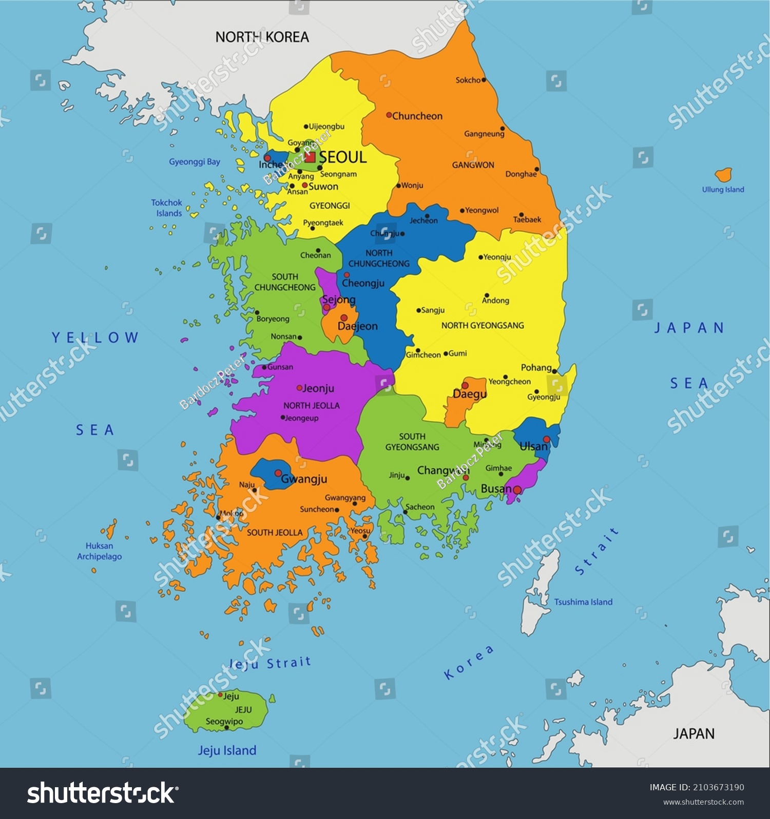 South Korea Political Map Highly Detailed Continent Silhouette Political Map Stock Vector (Royalty  Free) 176458409 | Shutterstock