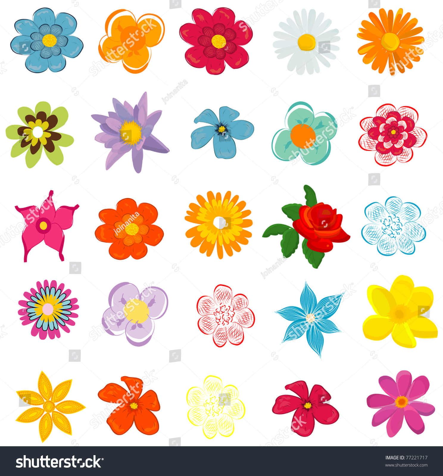 Colorful Spring Flowers Vector Illustration - 77221717 : Shutterstock
