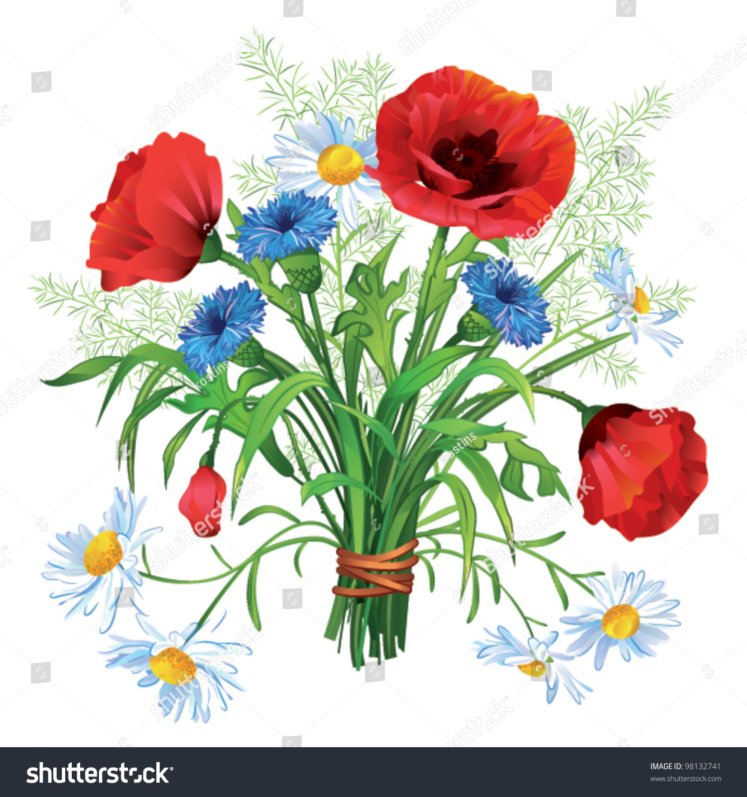 Colorful Summer Bouquet Wildflowers On White Stock Vector 98132741 ...
