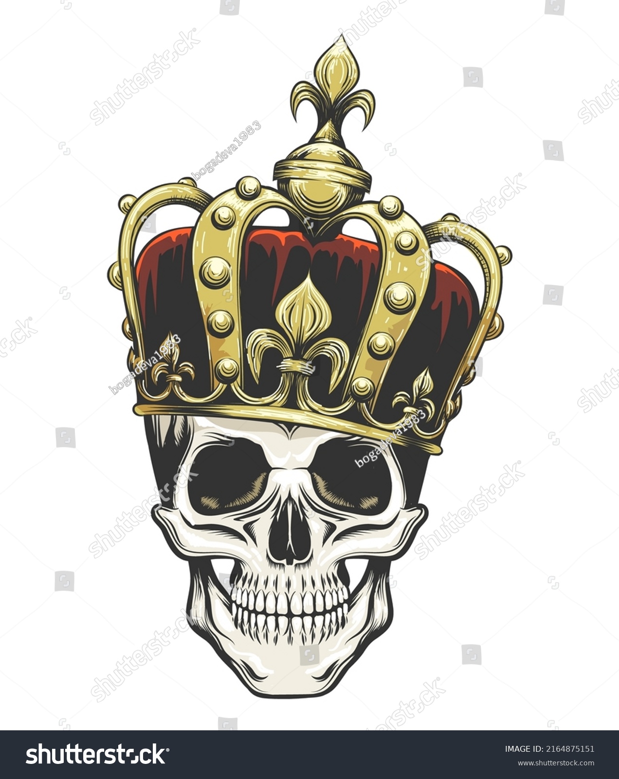 Colorful Tattoo Skull King Crown Isolated Stock Vector (Royalty Free ...