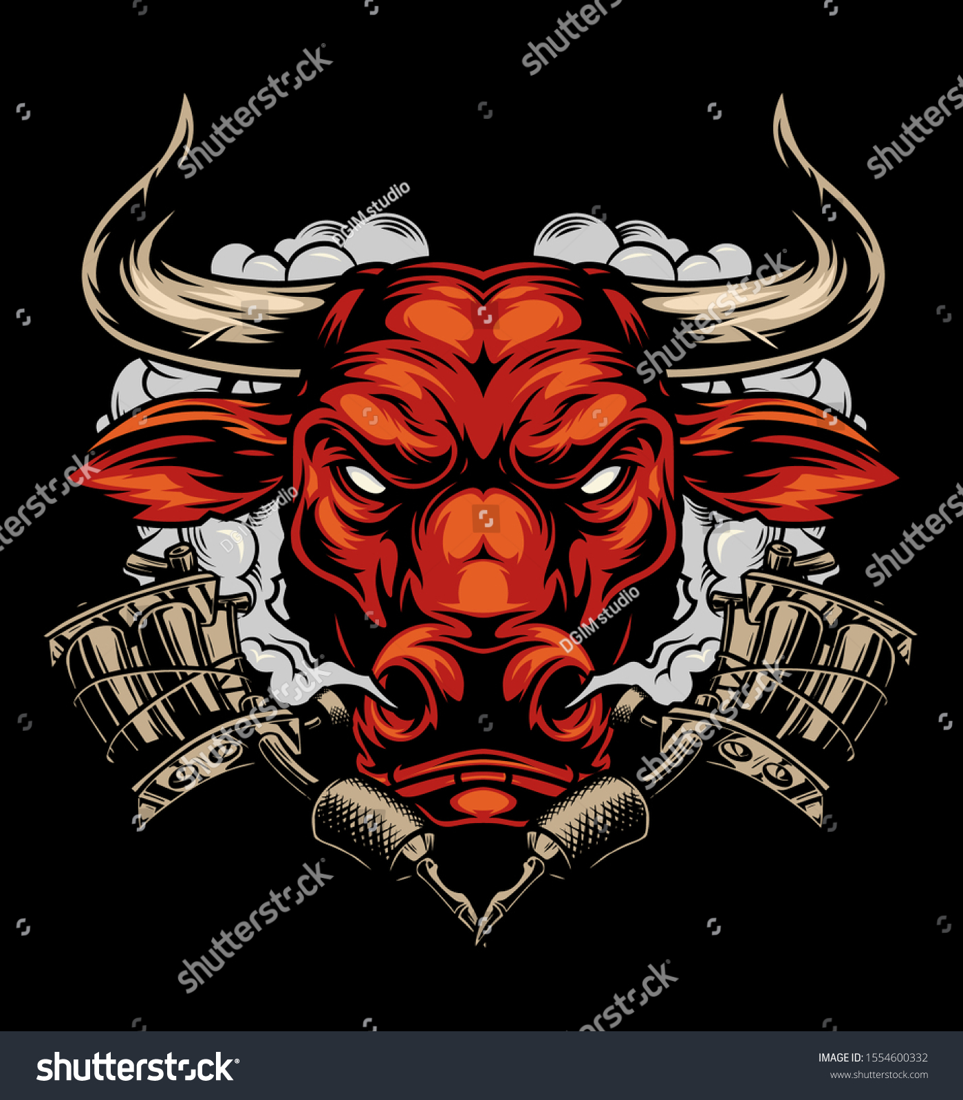 Colorful Tattoo Template Cruel Red Bull Stock Vector Royalty Free