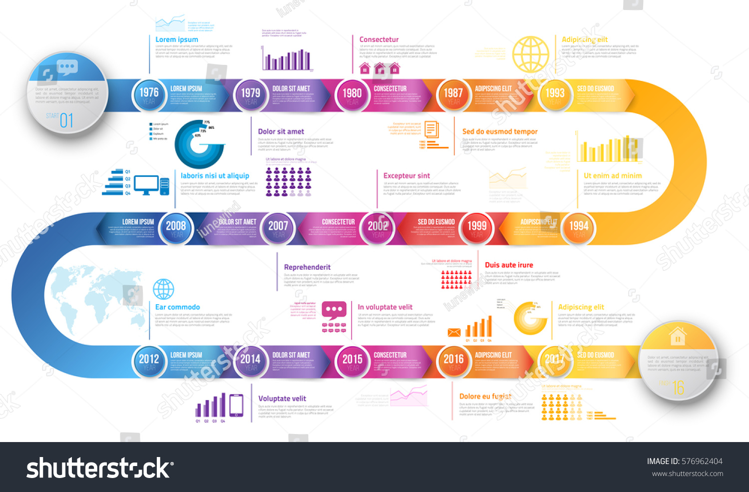 Colorful Template Business Concept Timeline Arrows Stock Vector