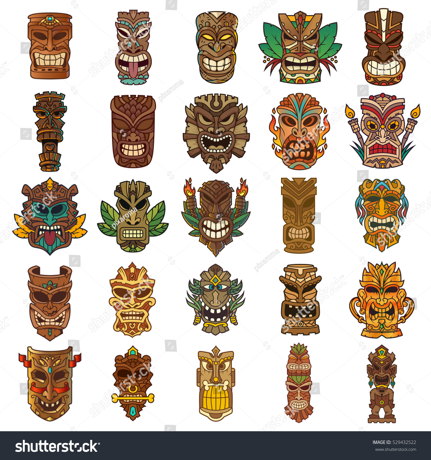 Colorful Tiki Head Design Set Stock Vector (Royalty Free) 529432522 