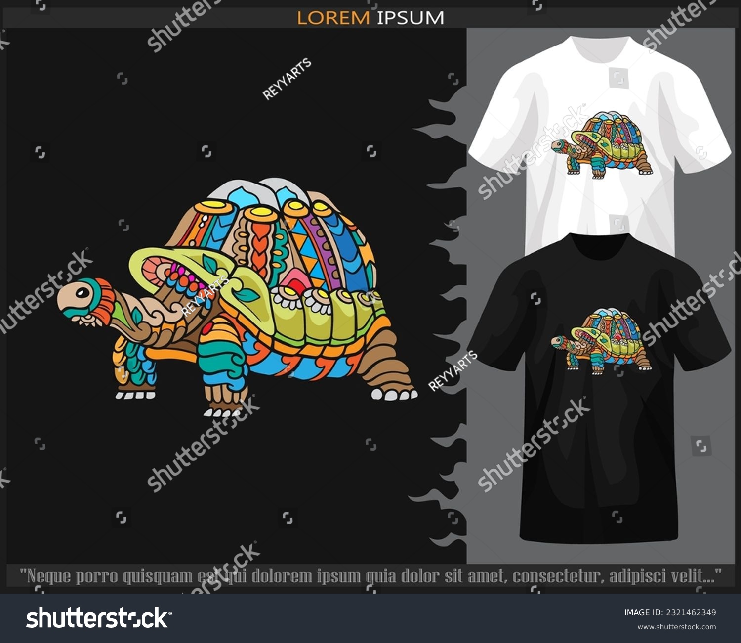 SVG of Colorful tortoise turtle mandala arts isolated on black and white t shirt. svg