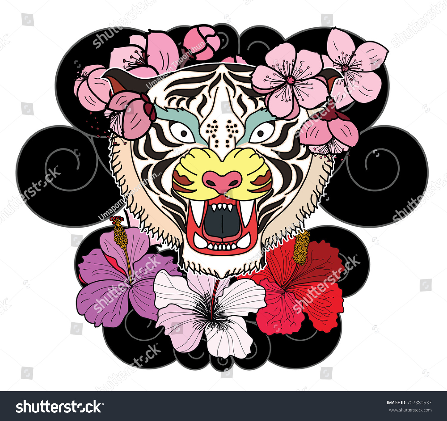 Colorful Traditional Tattoo Style Tiger Face Stock Vector Royalty Free 707380537