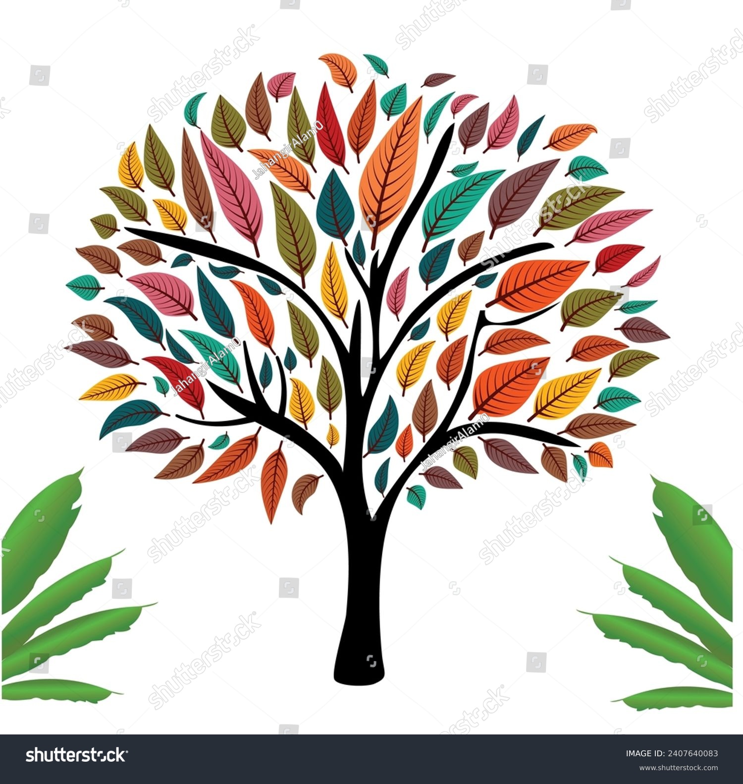 SVG of colorful tree with vibrant leaves hanging branches vector design white background svg