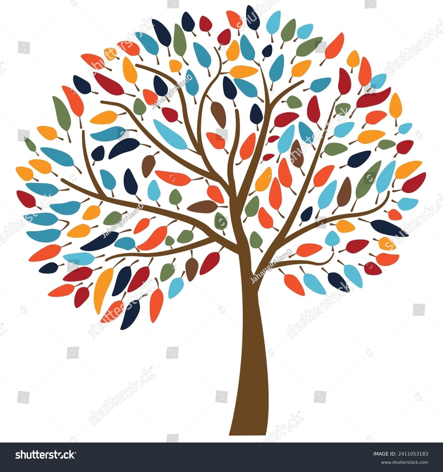 SVG of colorful tree with vibrant leaves hanging branches white background svg