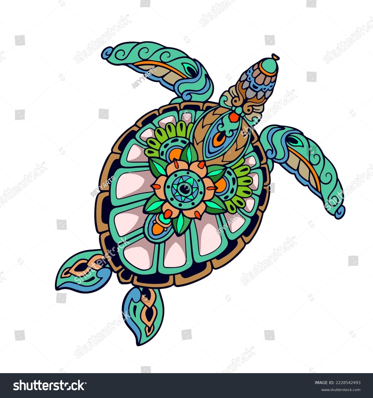 SVG of Colorful Turtle Mandala arts. isolated on white background. svg