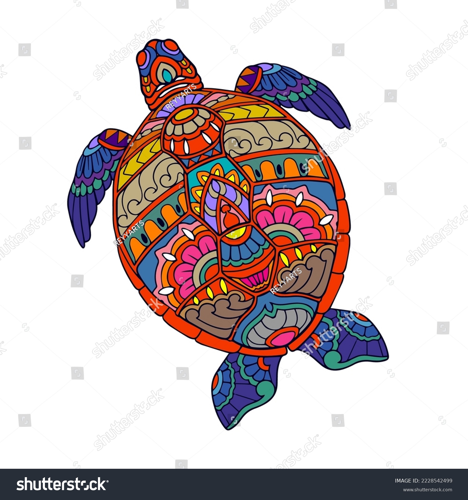 SVG of Colorful Turtle Mandala arts. isolated on white background. svg