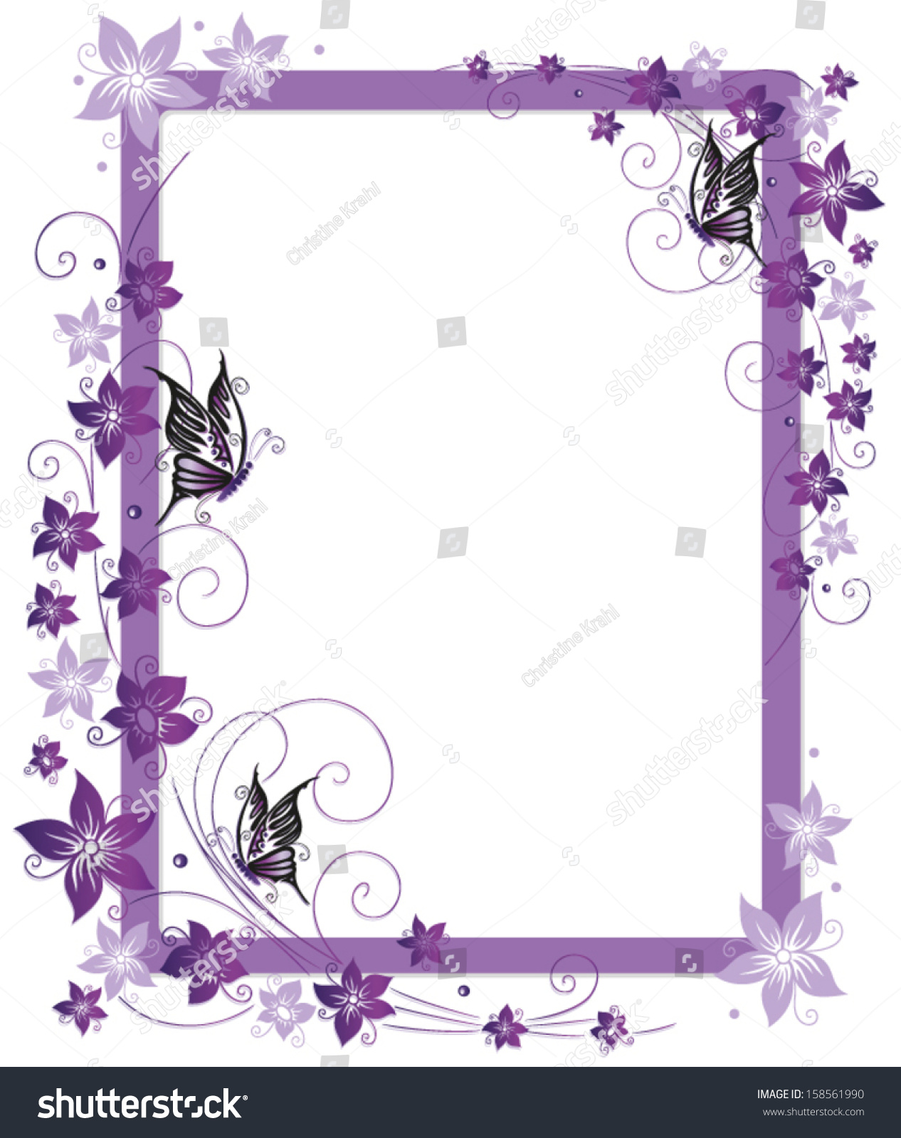 Colorful Vector Frame Purple Flowers Butterflies Stock Vector (Royalty ...