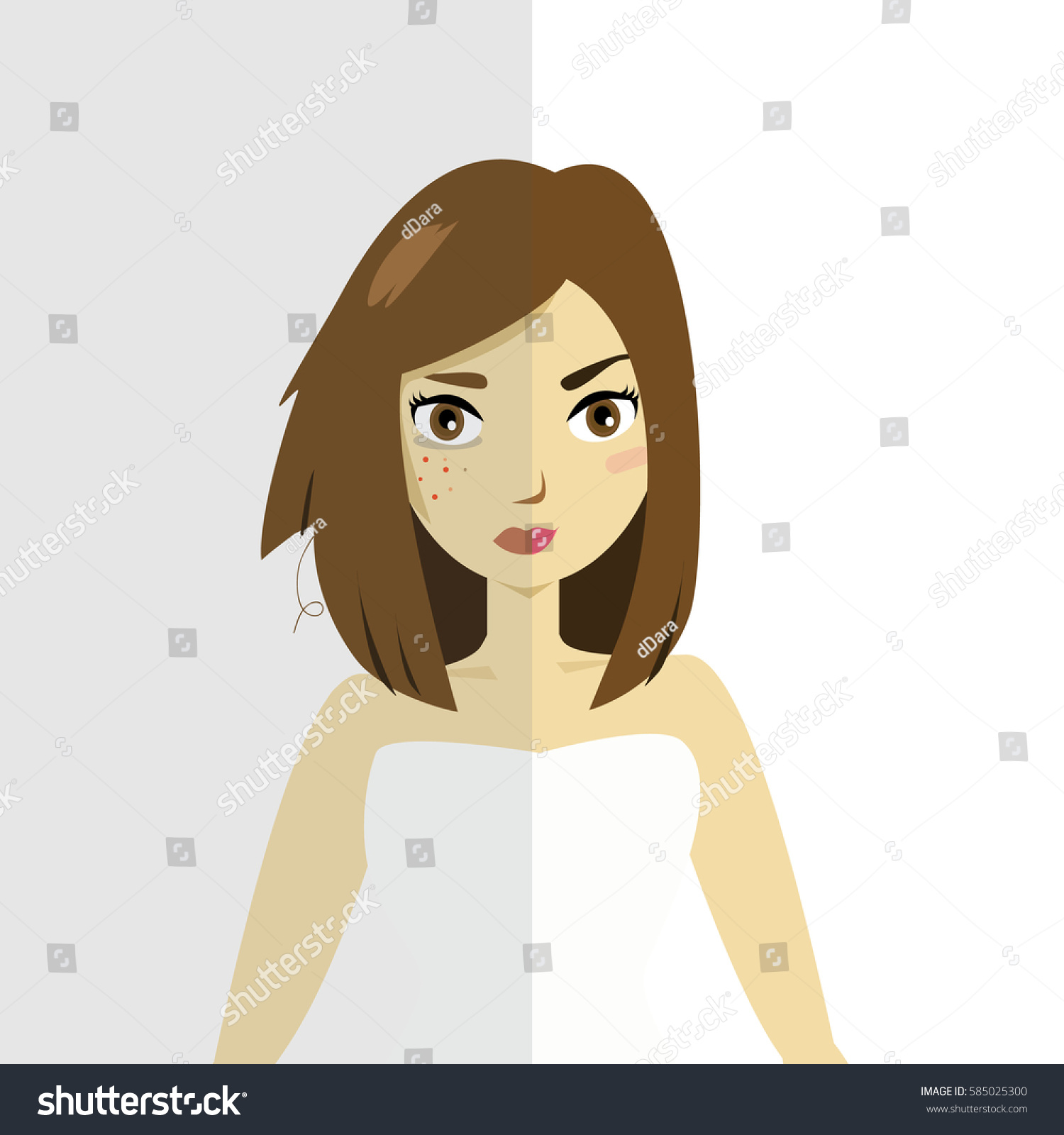 Colorful Vector Half Sad Pretty Woman Stock Vector Royalty Free