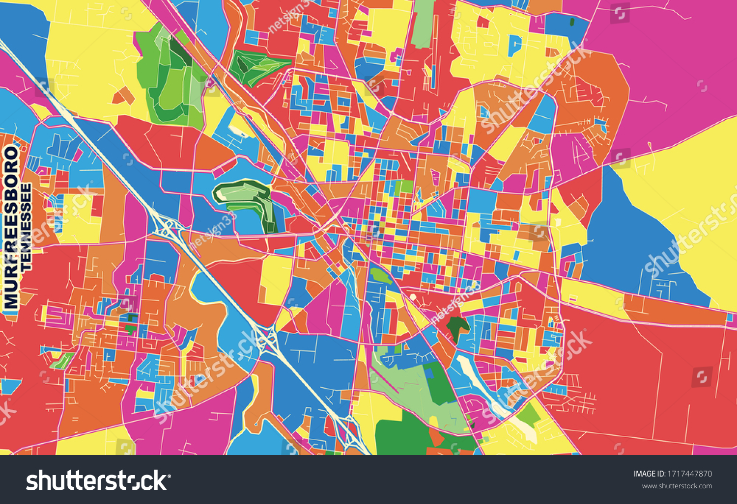 Colorful Vector Map Murfreesboro Tennessee Usa Stock Vector Royalty   Stock Vector Colorful Vector Map Of Murfreesboro Tennessee Usa Art Map Template For Selfprinting Wall Art In 1717447870 