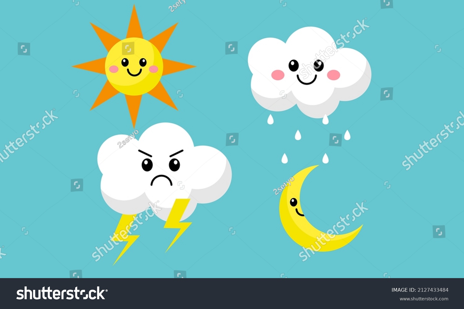 Colorful Weather Icons Funny Cartoon Vector Stock Vector (Royalty Free
