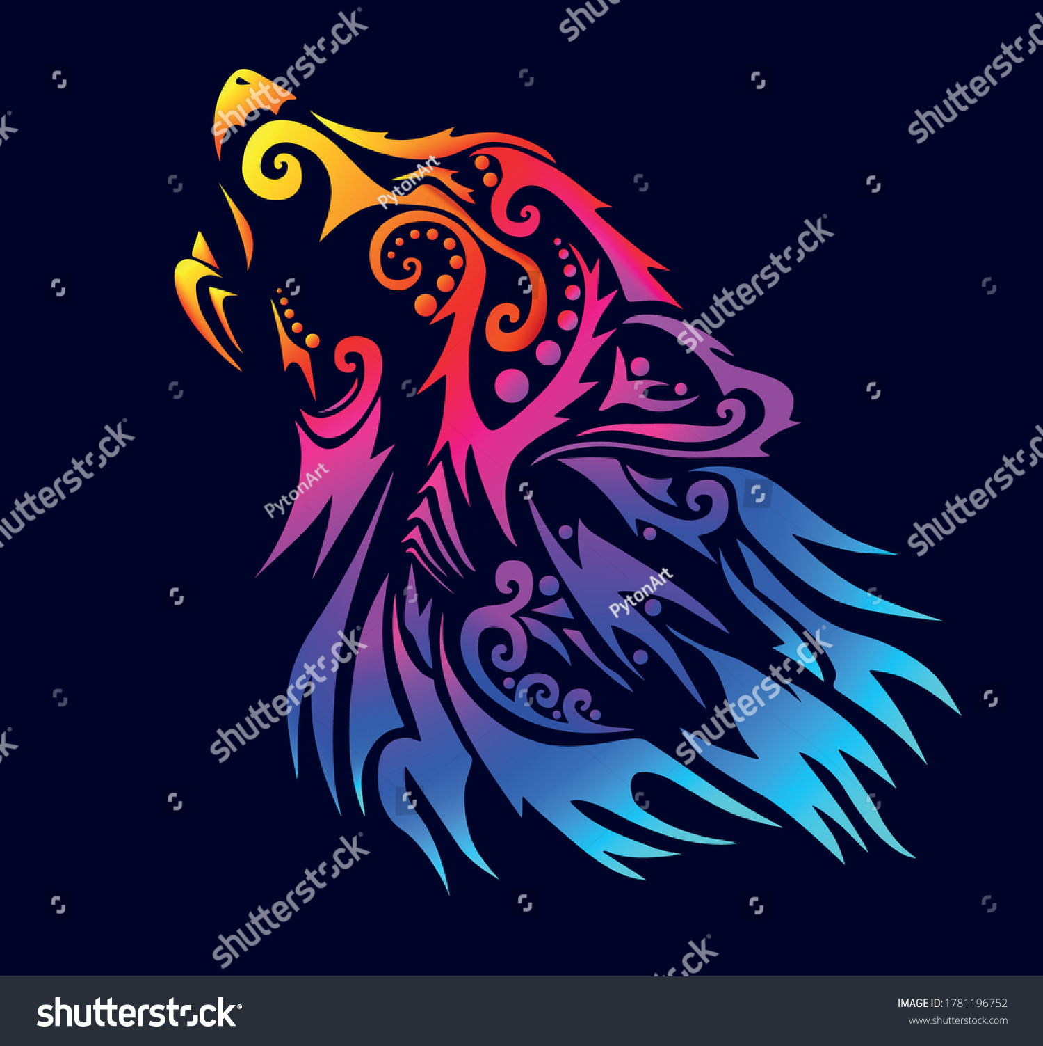 SVG of Colorful wolf vector print, graffiti animal illustration svg