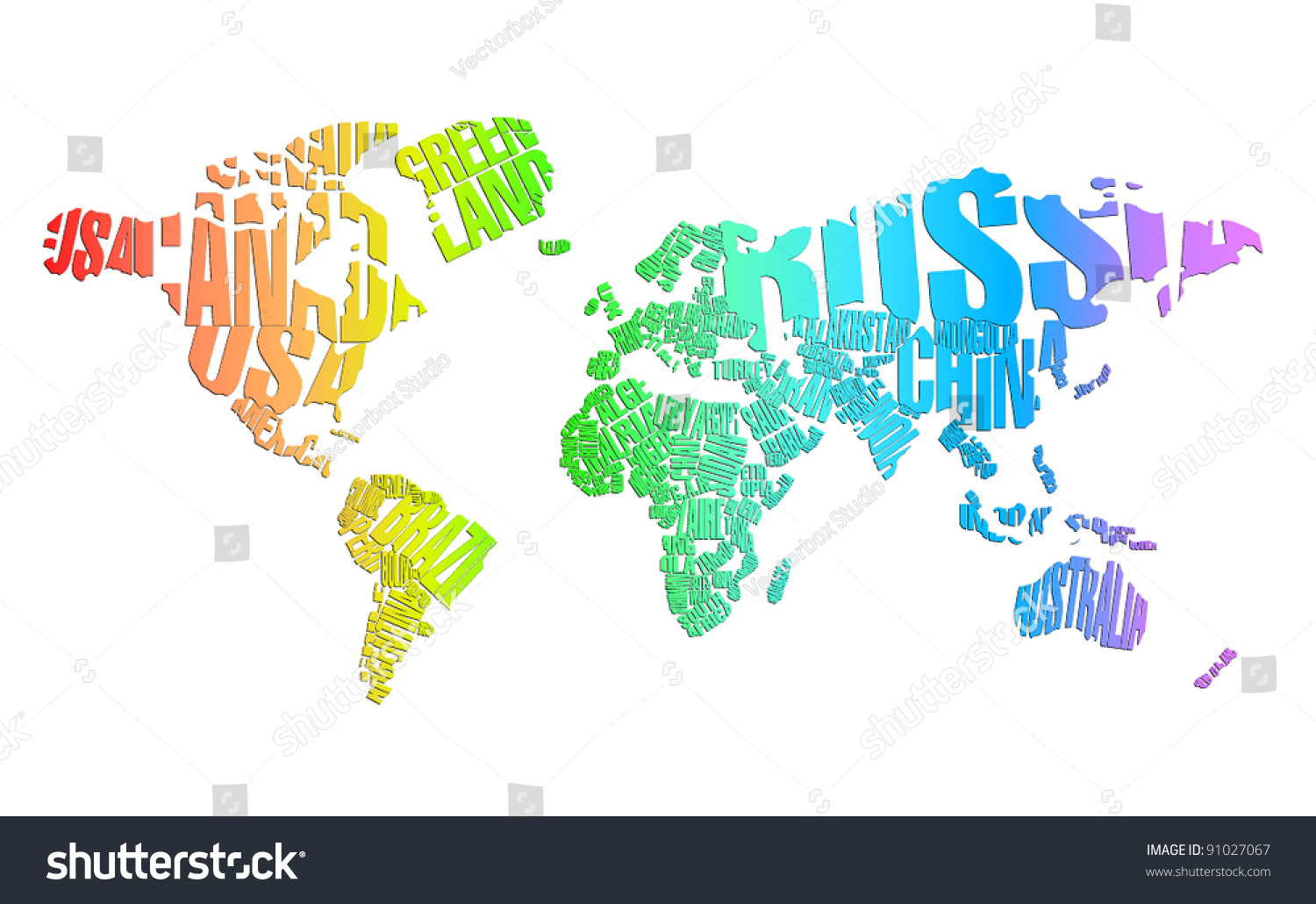 Colorful World Map In Typography Stock Vector Illustration 91027067 ...