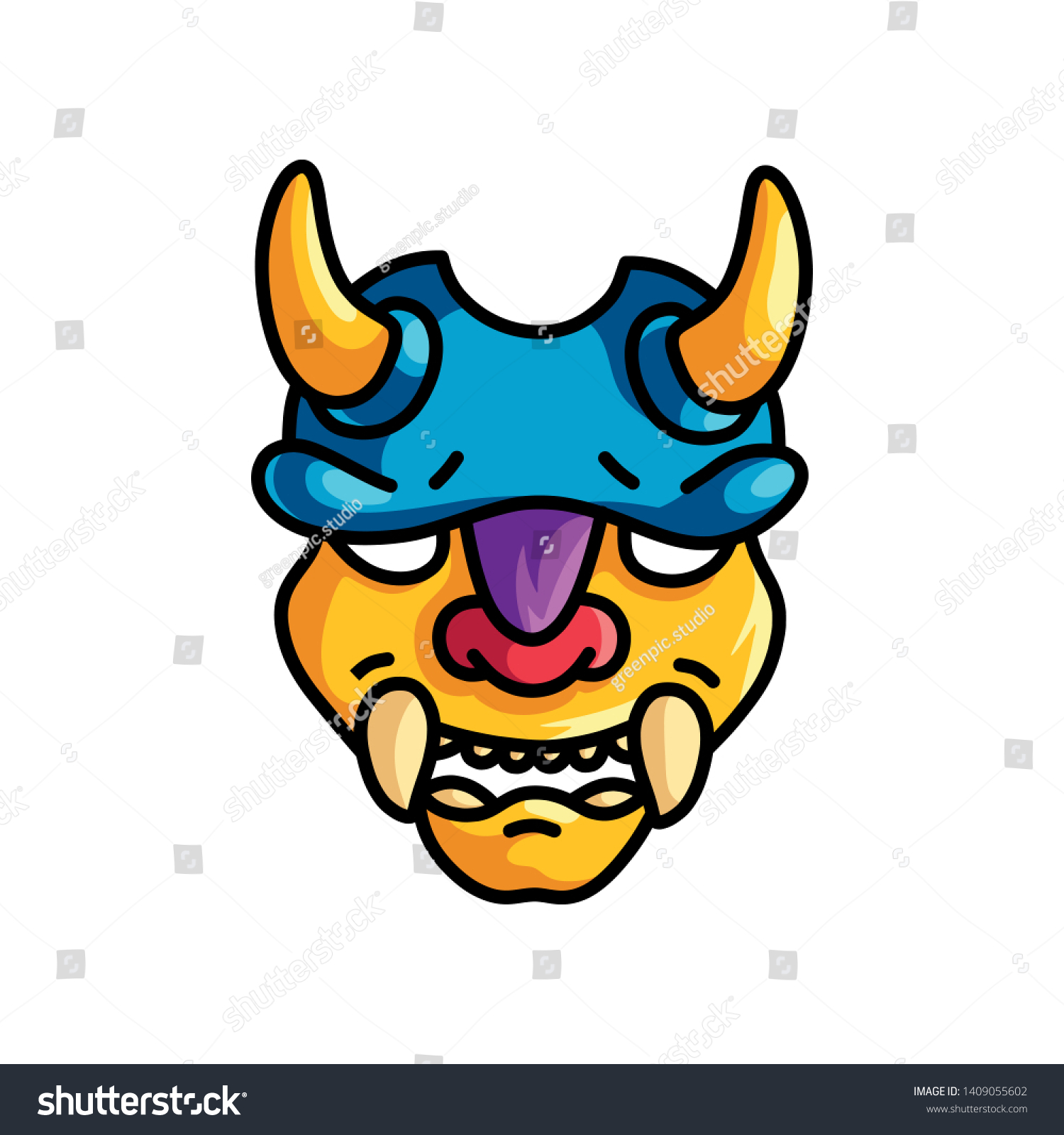 Download Colorful Yellow Horns Mask Blue Helmet Stock Vector Royalty Free 1409055602 PSD Mockup Templates