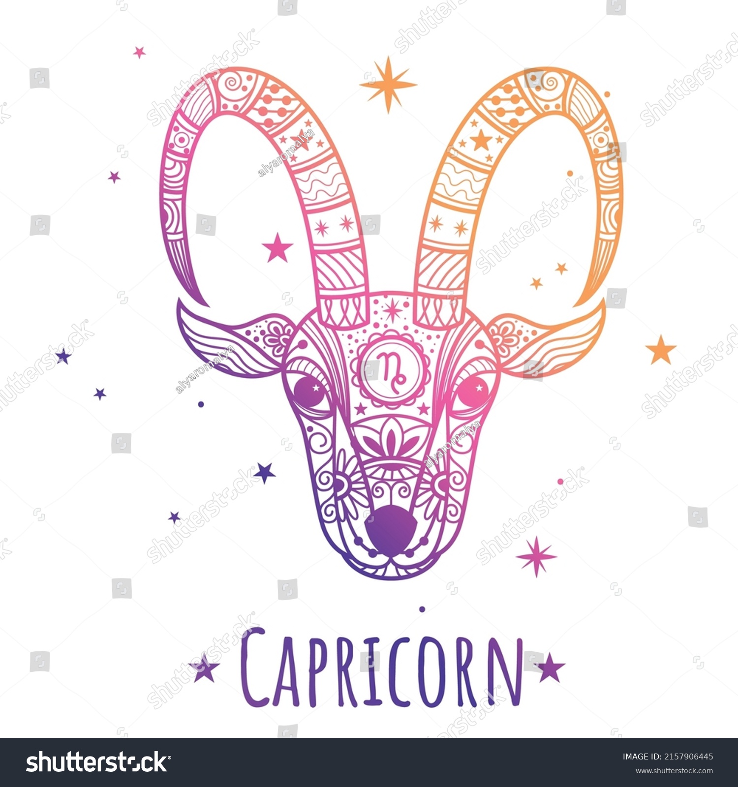 Stock Vector Colorful Zodiac Sign Capricorn Vector Illustration Line Art Easy To Recolor Zen Tangle Style 2157906445 
