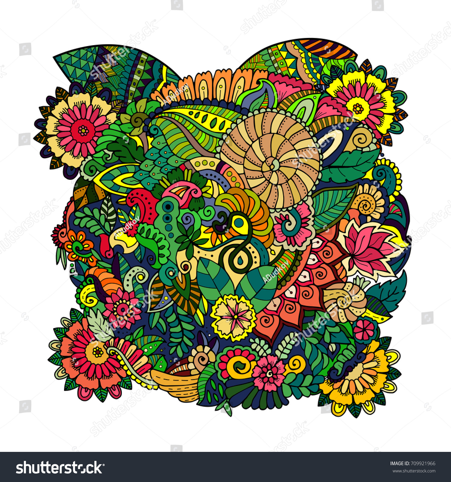 Colorfull Zentangle Floral Round Ornament Flowers Stock Vector