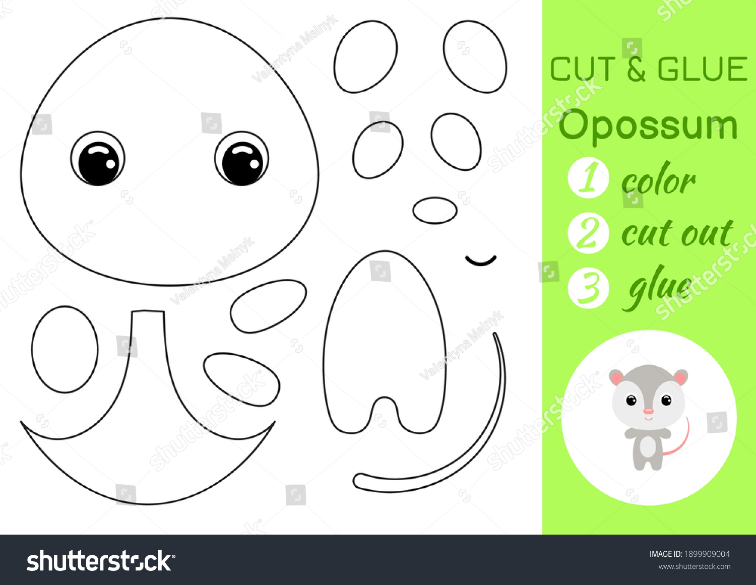 Coloring Book Cut Glue Baby Opossum Stock Vector (Royalty Free ...