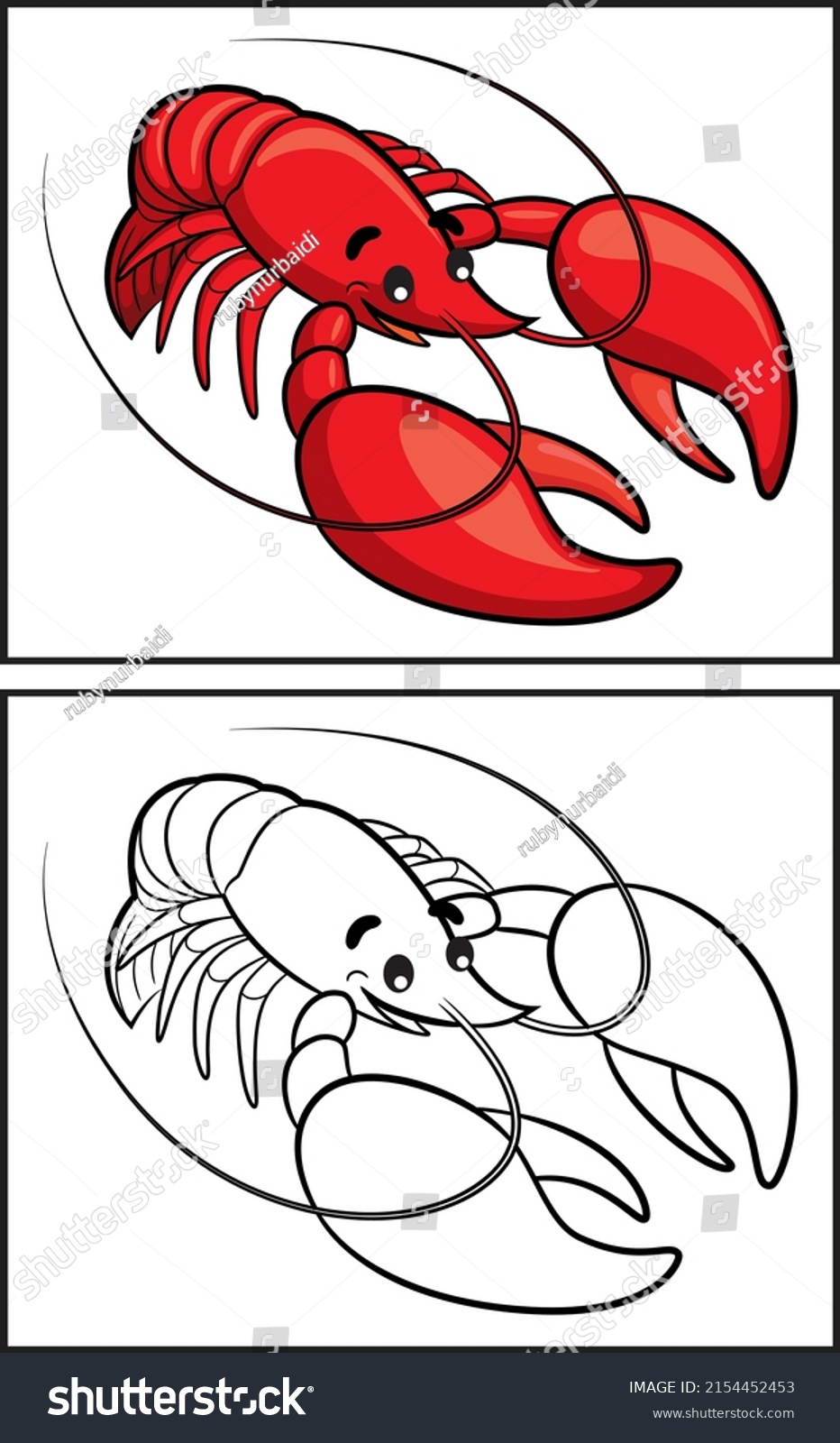 Coloring Book Cute Lobster Coloring Page Stock Vector Royalty Free