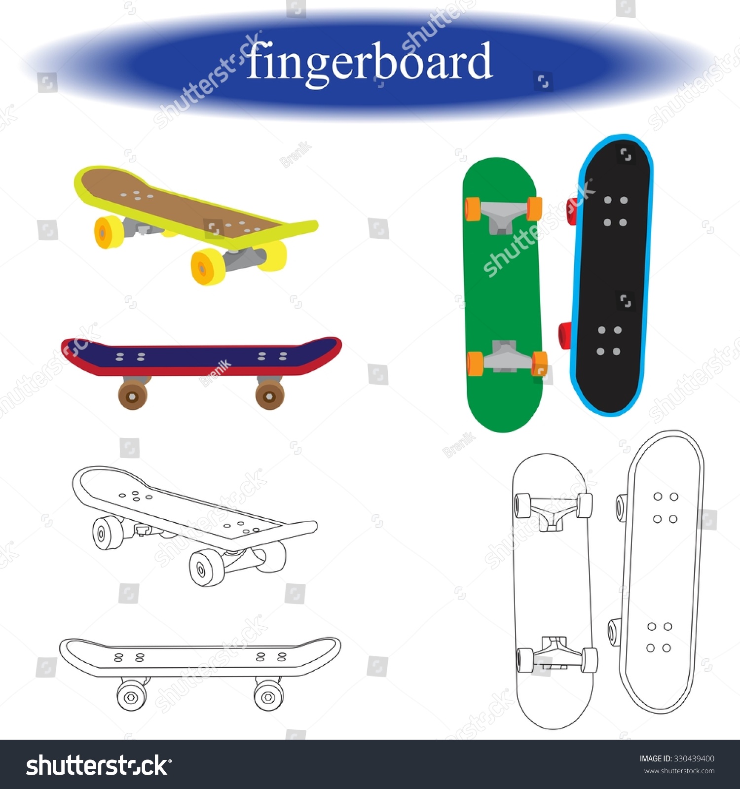 Coloring Book Fingerboard Small Copy Skateboard Stock Vector Royalty Free 330439400