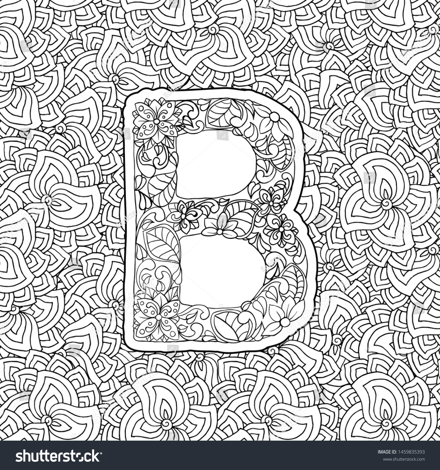 Coloring Book Floral Ornamental Alphabet Initial Stock Vector (Royalty ...