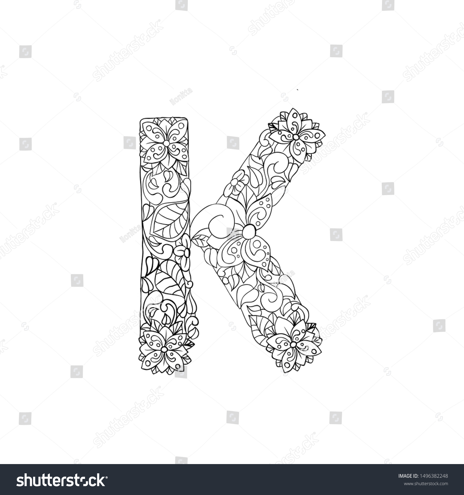 Coloring Book Floral Ornamental Alphabet Initial Stock Vector (Royalty ...