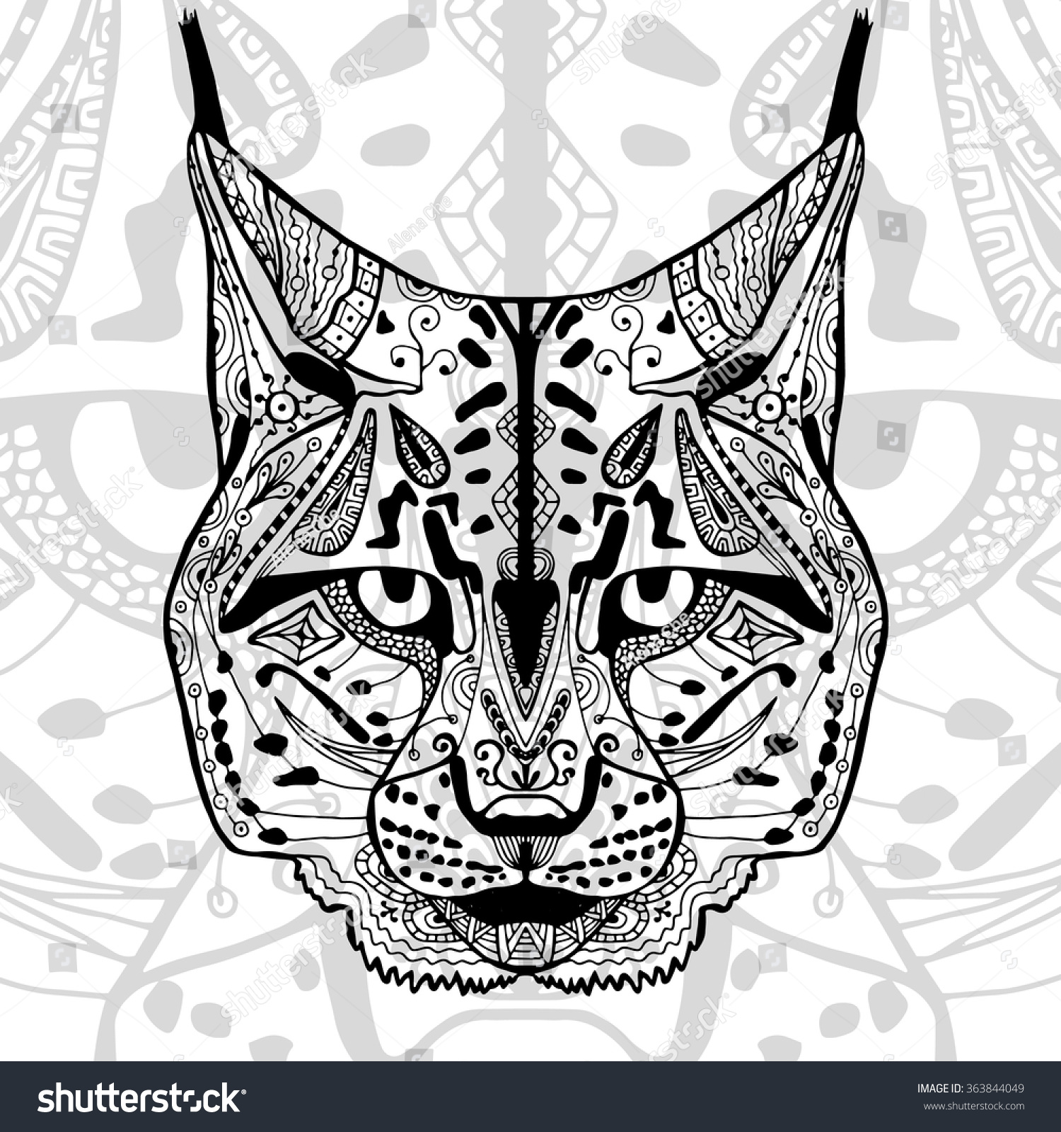 Coloring Book Adults Black White Bobcat Stock Vector Royalty Free ...