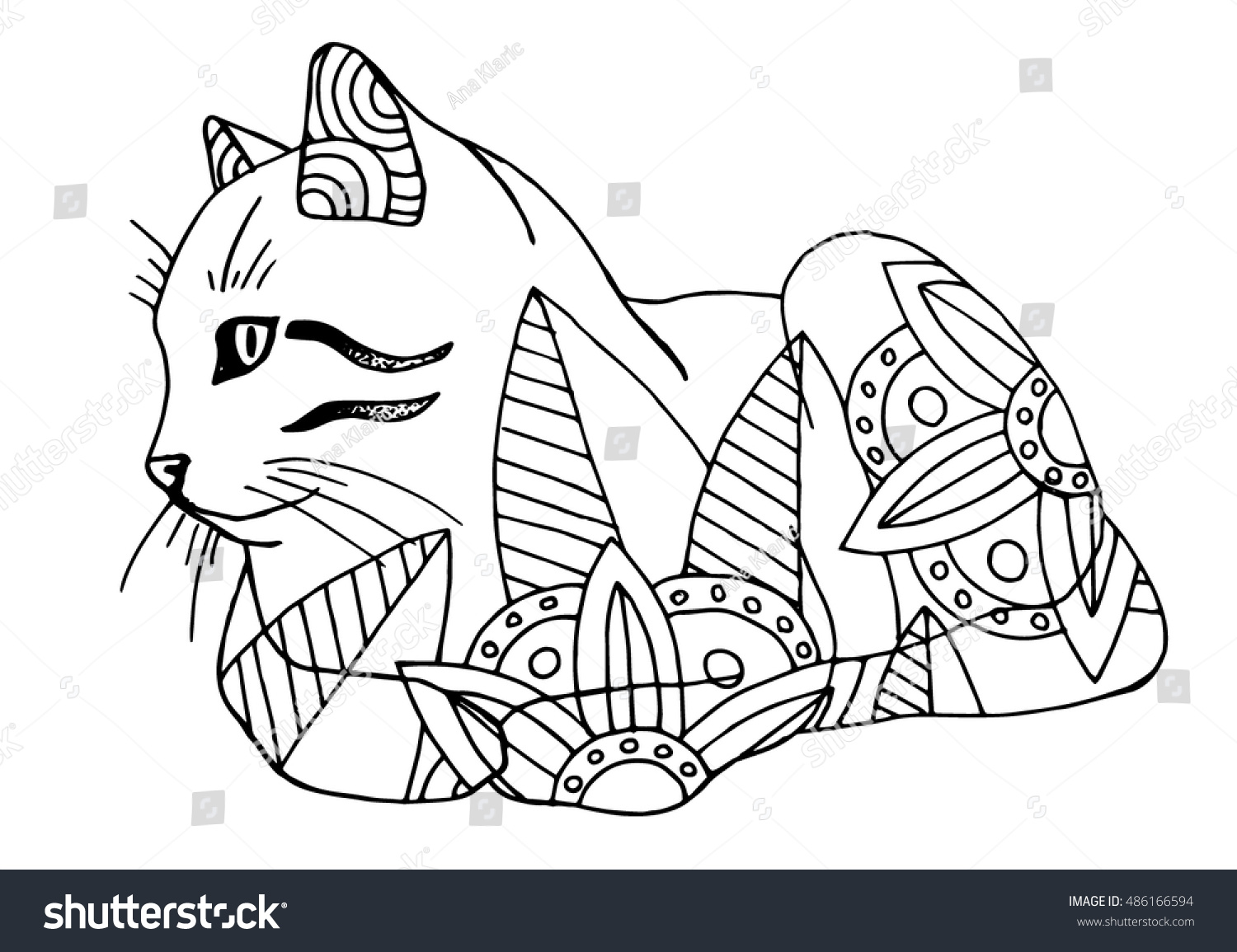 Coloring Book Adults Cat Stock Vector (Royalty Free) 486166594 ...