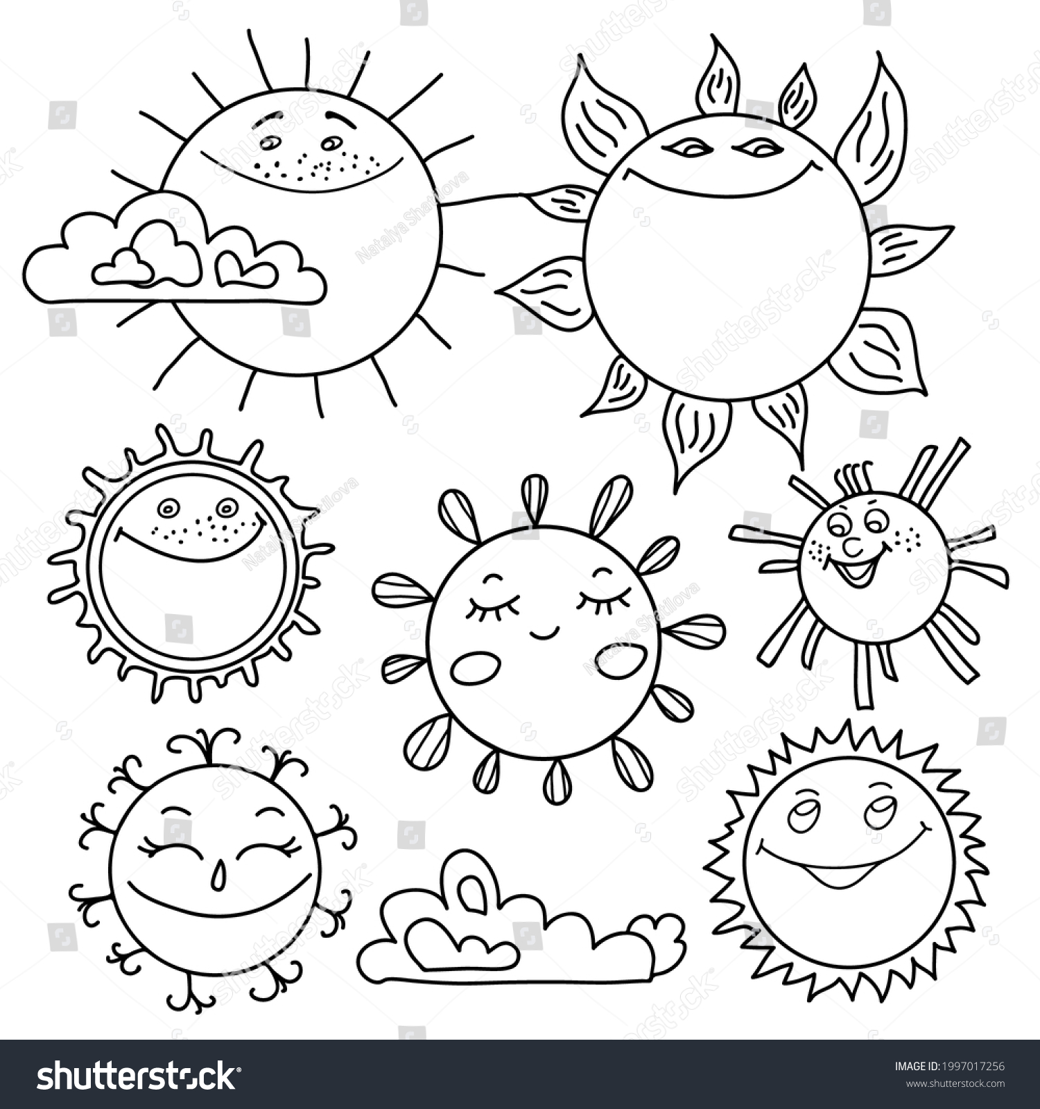 Coloring Book Children Set Funny Suns Stock Vector (Royalty Free ...