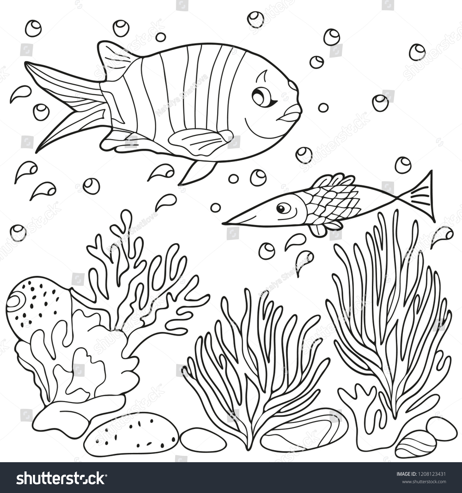 Coloring Book Children Adults Sea Creatures Stock Vector (Royalty Free