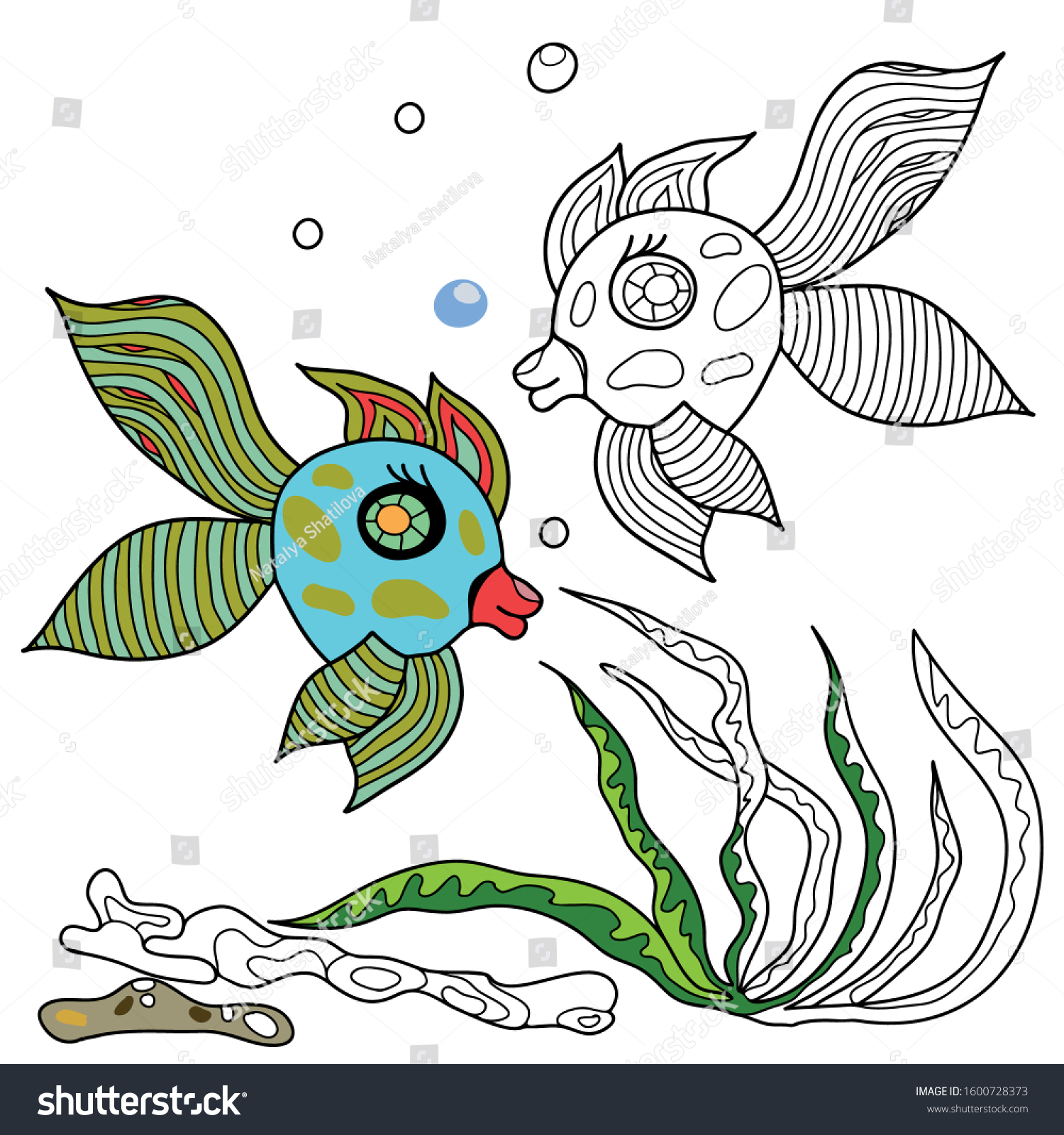 Coloring Book Children Sea Creatures Fish Stock Vector Royalty Free 1600728373