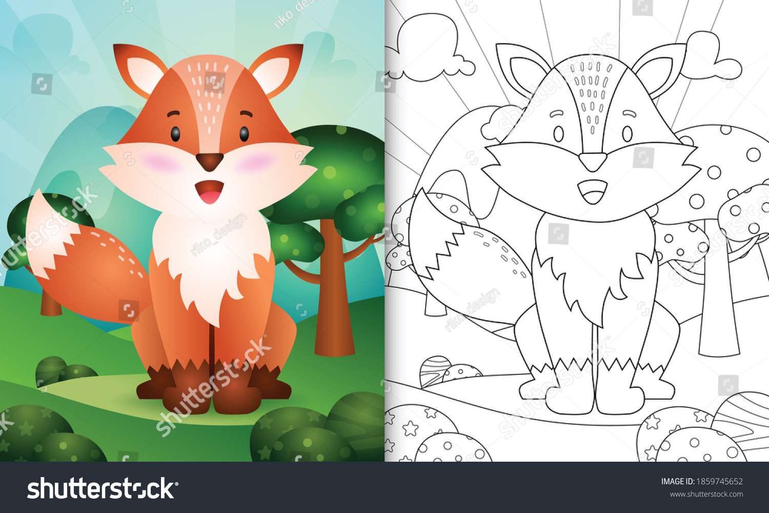 Coloring Book Kids Cute Fox Character Stock Vector (Royalty Free ...