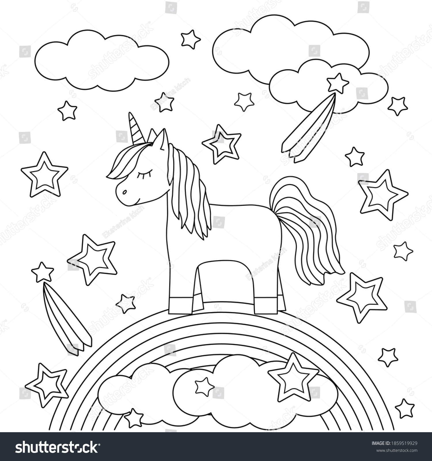 Coloring Book Kids Cute Unicorn On Stock Vector (Royalty Free) 1859519929