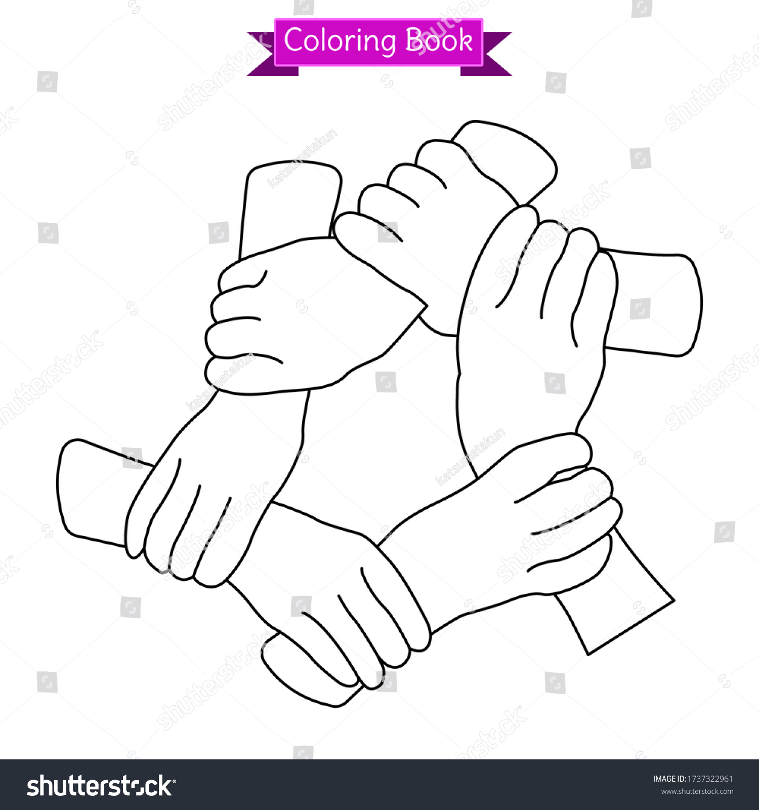 Download Coloring Book 5 Hands Connecting Each Stock Vector Royalty Free 1737322961