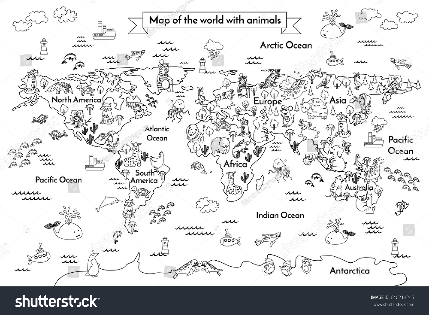 Download Coloring Book Map World Globe Animals Stock Vector Royalty Free 640214245