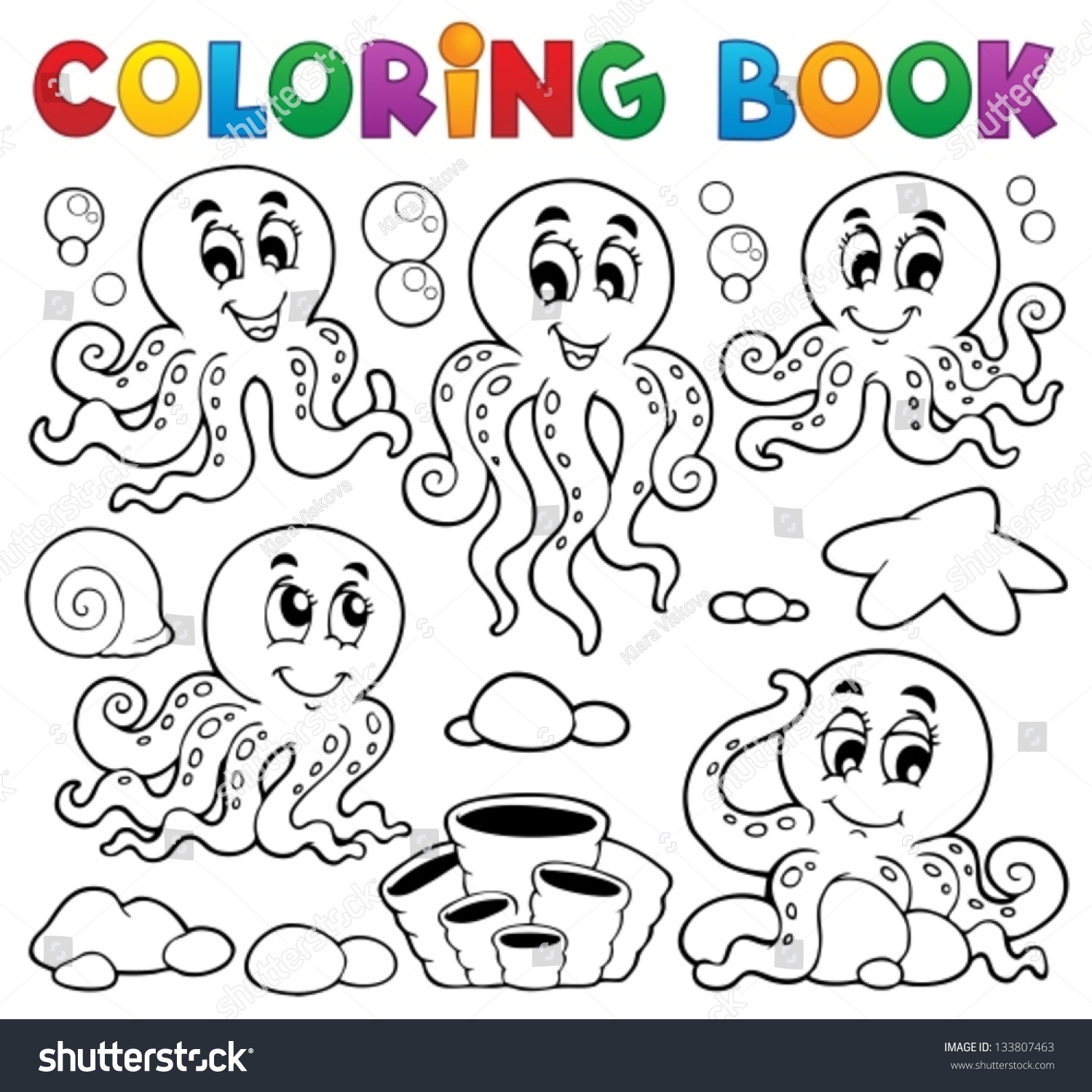 Coloring Book Octopus Theme 1 - Eps10 Vector Illustration. - 133807463 ...