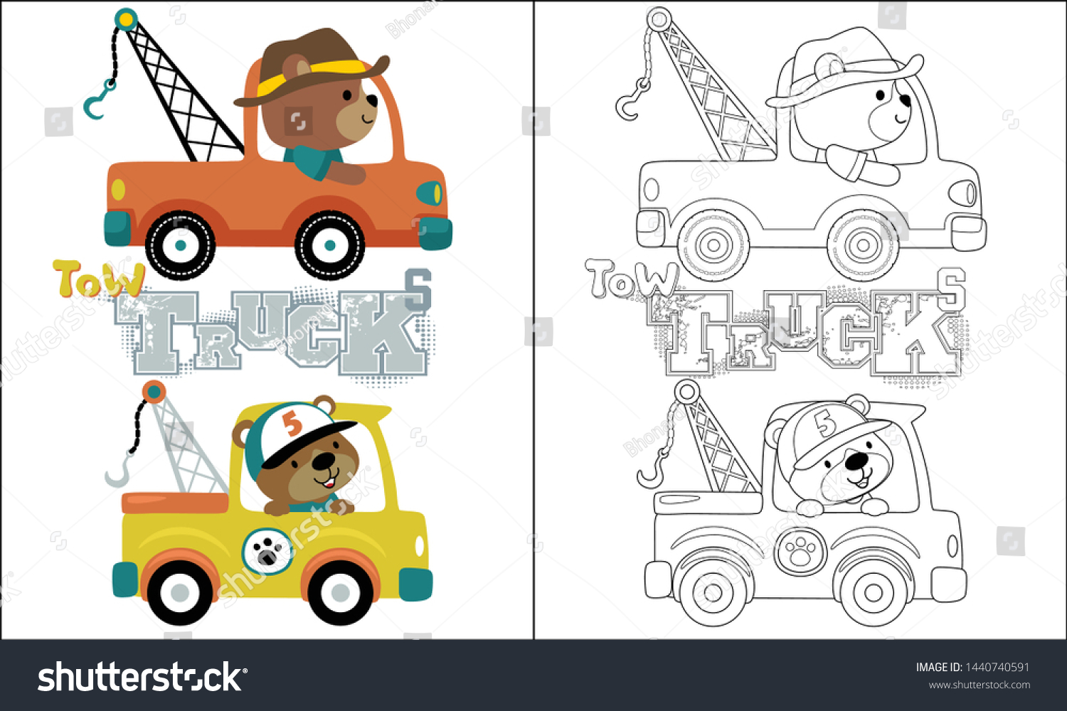 Coloring Book Page Tow Truck Cartoon Stock Vector (Royalty Free) 1440740591