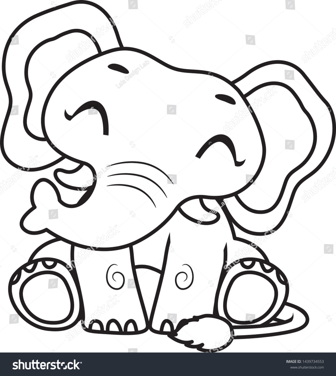 Coloring Book Outlined Happy Elephant Sitting Stock Vector (Royalty ...