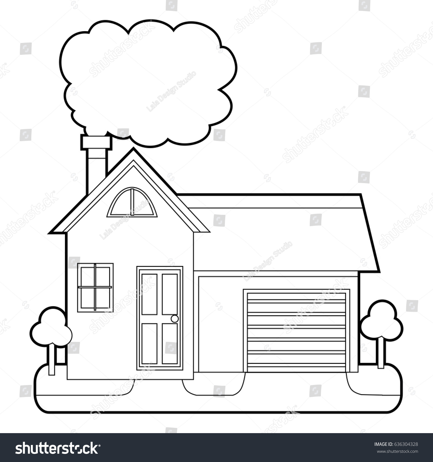 Coloring Book Outlined House Chimney Smoke Stock Vector 636304328