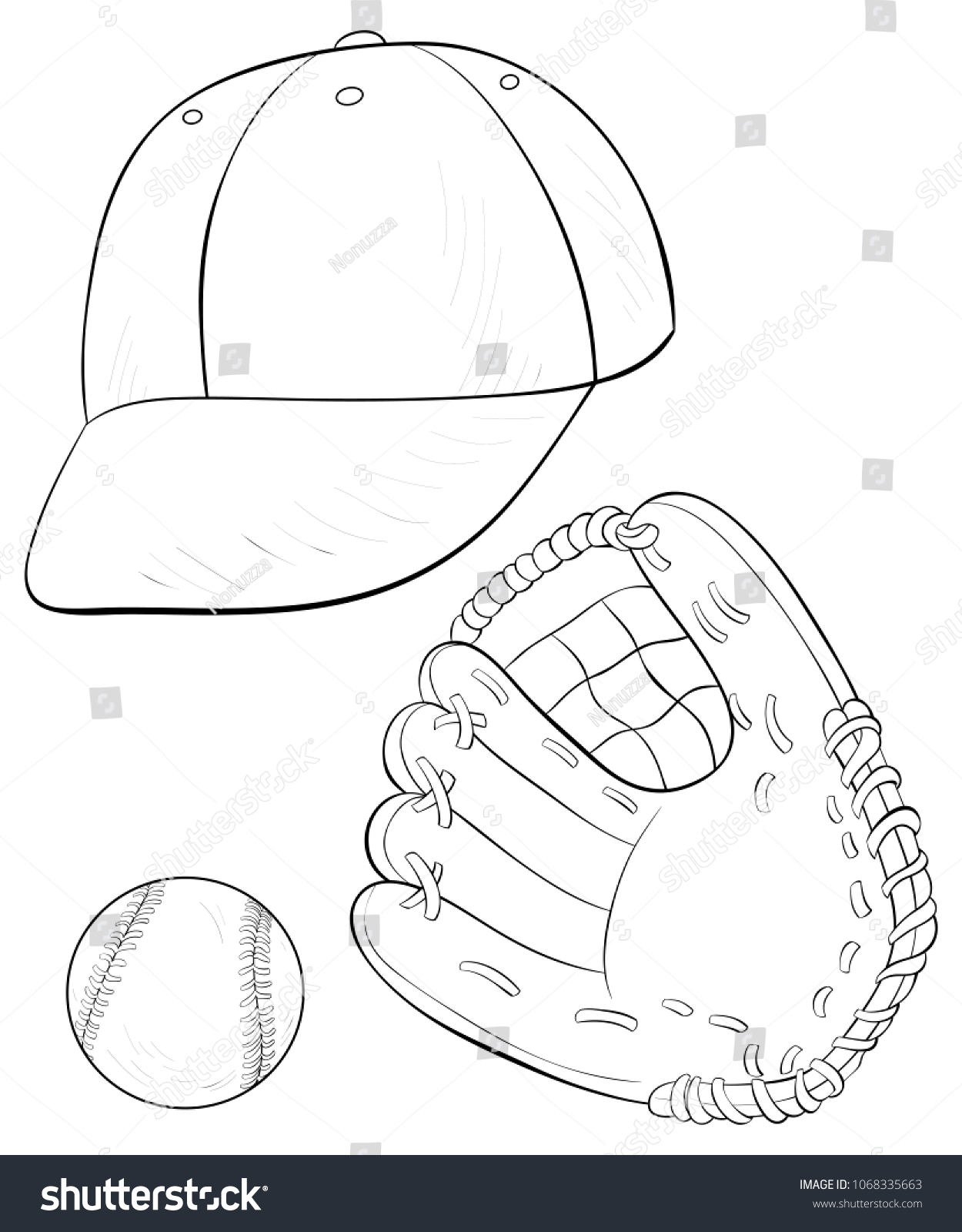 Coloring Bookpage Baseball Glovecap Ball Image Stock Vector Royalty Free 1068335663